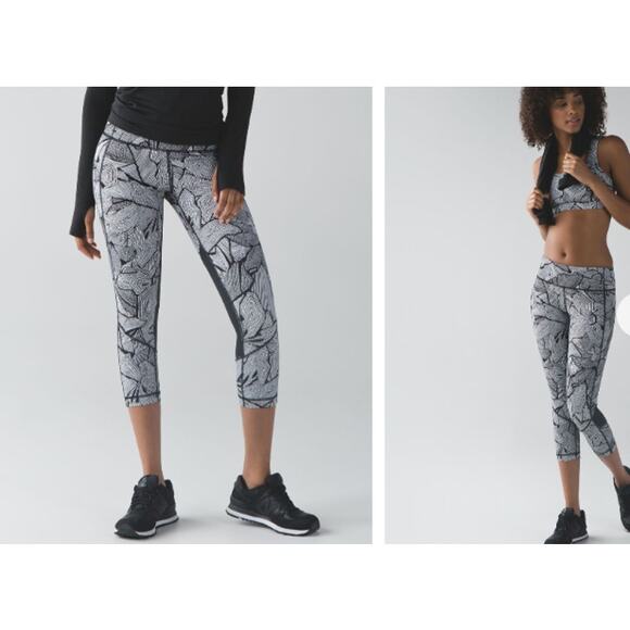 Lululemon Pace Rival Crop Leggings Full-On Luxtreme Dottie Tribe White Black 6 - Picture 2 of 13